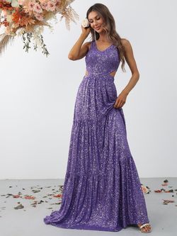 Style FSWD0863 Faeriesty Purple Size 16 Sequined Fswd0863 Floor Length A-line Dress on Queenly