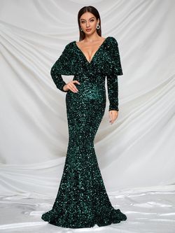 Style FSWD8017 Faeriesty Green Size 0 Military Tall Height Floor Length Sequin Mermaid Dress on Queenly