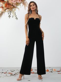 Style FSWB7008 Faeriesty Black Size 8 Spaghetti Strap Floor Length Jumpsuit Dress on Queenly