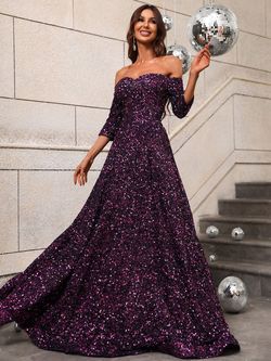 Style FSWD0427 Faeriesty Purple Size 4 Jersey Sleeves Tall Height A-line Dress on Queenly