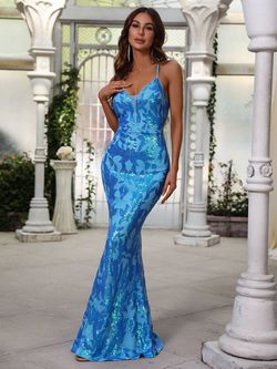 Style FSWD0681 Faeriesty Blue Size 16 Spaghetti Strap Fswd0681 Sequin Mermaid Dress on Queenly