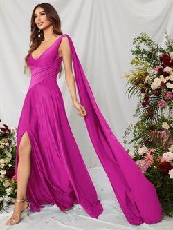 Style FSWD0772 Faeriesty Pink Size 4 Satin Tall Height A-line Side slit Dress on Queenly