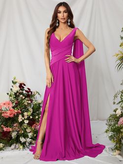 Style FSWD0772 Faeriesty Pink Size 4 Satin Tall Height A-line Side slit Dress on Queenly