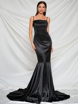 Style FSWD8024 Faeriesty Black Size 0 Polyester Satin Jersey Straight Dress on Queenly
