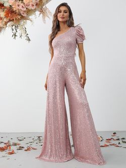 Style FSWB7004 Faeriesty Pink Size 12 Fswb7004 Jewelled Jersey One Shoulder Plus Size Jumpsuit Dress on Queenly