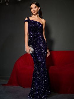 Style FSWD0425 Faeriesty Purple Size 16 Sequined Plus Size Fswd0425 Mermaid Dress on Queenly