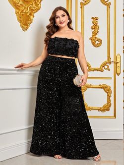 Style FSWU0357P Faeriesty Black Size 20 Floor Length Plus Size Sequined Sequin Jersey Straight Dress on Queenly