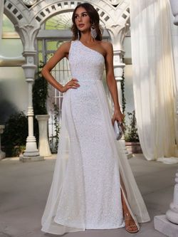 Style FSWD0437 Faeriesty White Size 0 Fswd0437 One Shoulder Sequined Mermaid Dress on Queenly