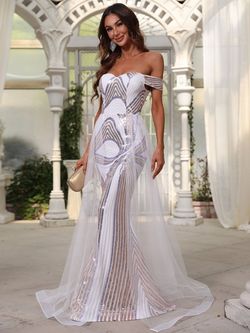 Style FSWD0739 Faeriesty White Size 0 Jewelled Tall Height Polyester Sequined Mermaid Dress on Queenly