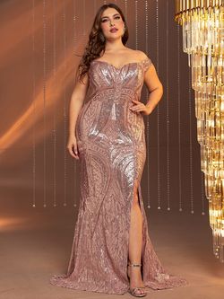Style FSWD0709P Faeriesty Pink Size 20 Sequin Rose Gold Sequined Side slit Dress on Queenly