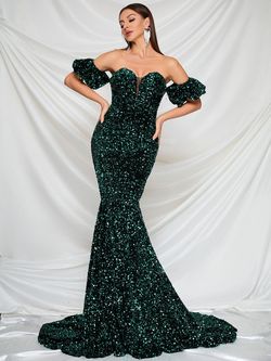 Style FSWD0455 Faeriesty Green Size 16 Jersey Train Mermaid Dress on Queenly