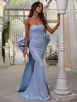 Style FSWD0595 Faeriesty Blue Size 0 Floor Length Polyester Sequined Mermaid Dress on Queenly