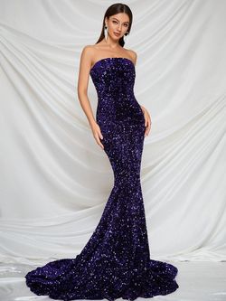 Style FSWD0386 Faeriesty Purple Size 12 Plus Size Jersey Sequined Mermaid Dress on Queenly