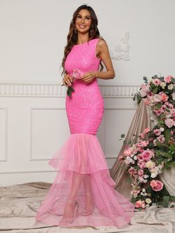 Style FSWD0836 Faeriesty Pink Size 4 Sequin Sequined Royal Blue Straight Dress on Queenly