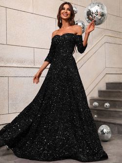 Style FSWD0427 Faeriesty Black Size 4 Military Jewelled Tall Height Sequined A-line Dress on Queenly