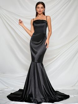 Style FSWD8024 Faeriesty Black Size 0 Military Spandex Polyester Satin Spaghetti Strap Straight Dress on Queenly