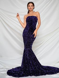 Style FSWD0386 Faeriesty Purple Size 12 Sequined Tall Height Jersey Polyester Mermaid Dress on Queenly