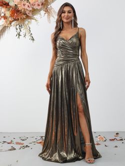Style FSWD0778 Faeriesty Gold Size 8 Spandex Jersey Fswd0778 Shiny Spaghetti Strap A-line Dress on Queenly