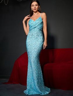 Style FSWD0493 Faeriesty Green Size 16 Sequined Floor Length Tall Height Straight Dress on Queenly