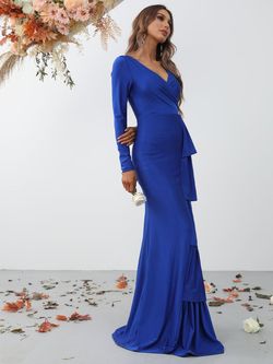 Style FSWD0765 Faeriesty Blue Size 12 Polyester Spandex Floor Length Plus Size Straight Dress on Queenly