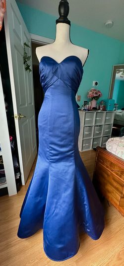 Rachel Allan Royal Blue Size 4 Prom Satin Strapless Mermaid Dress on Queenly
