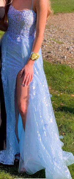Sherri Hill Blue Size 2 Prom Side slit Dress on Queenly