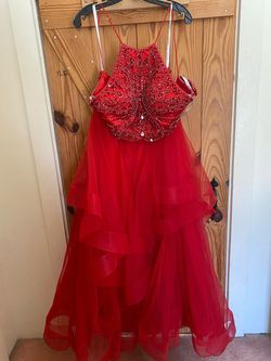 Jovani Red Size 12 Floor Length Quinceanera Black Tie Ball gown on Queenly