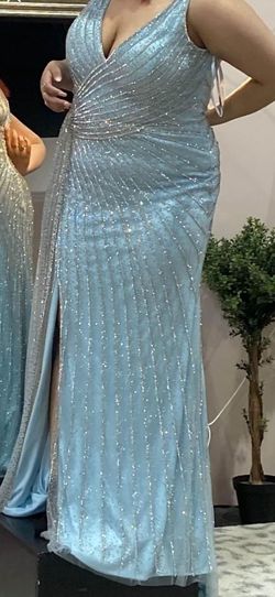 Ellie Wilde Blue Size 18 Prom Plus Size Floor Length Train Dress on Queenly