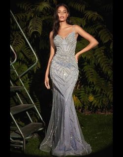 Cinderella Divine Blue Size 2 Black Tie Jewelled Spaghetti Strap Floor Length Embroidery Straight Dress on Queenly
