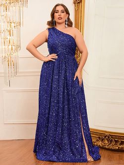 Style FSWD0431P Faeriesty Blue Size 20 Jersey One Shoulder Plus Size Tall Height A-line Dress on Queenly