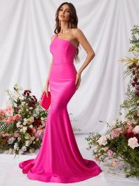 Style FSWD0773 Faeriesty Pink Size 16 Prom One Shoulder Satin Nightclub Plus Size Mermaid Dress on Queenly