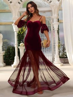 Style FSWD0461 Faeriesty Red Size 0 Spaghetti Strap Sheer Burgundy Tall Height Mermaid Dress on Queenly
