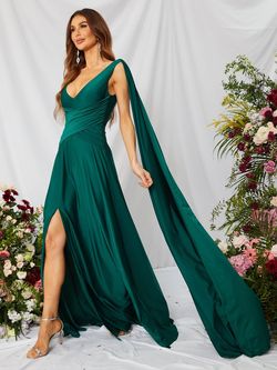 Style FSWD0772 Faeriesty Green Size 12 Silk Black Tie Jersey Polyester Side slit Dress on Queenly