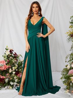 Style FSWD0772 Faeriesty Green Size 12 Satin A-line Polyester Side slit Dress on Queenly