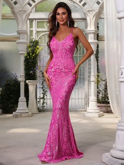 Style FSWD0680 Faeriesty Pink Size 0 Spaghetti Strap Barbiecore Sequin Straight Dress on Queenly