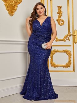 Style FSWD0443P Faeriesty Blue Size 24 Sequin Sequined Military Floor Length Mermaid Dress on Queenly