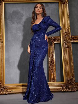 Style FSWD0402 Faeriesty Blue Size 4 Tall Height Shiny Military Straight Dress on Queenly