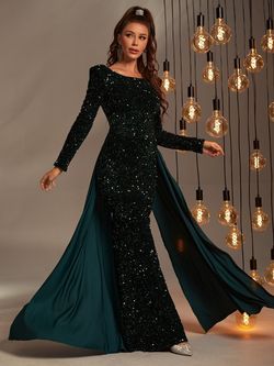 Style FSWD0538 Faeriesty Green Size 4 Jewelled Military Sequin Mermaid Dress on Queenly