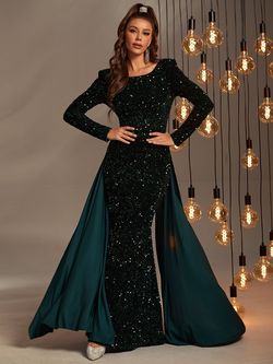 Style FSWD0538 Faeriesty Green Size 4 Jewelled Military Sequin Mermaid Dress on Queenly