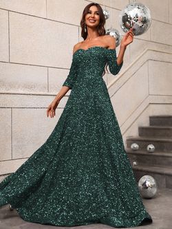 Style FSWD0427 Faeriesty Green Size 8 Tall Height Jewelled Sequined A-line Dress on Queenly