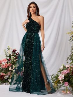 Style FSWD0437 Faeriesty Green Size 0 Tall Height Sequin Sequined Jewelled Mermaid Dress on Queenly