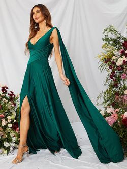 Style FSWD0772 Faeriesty Green Size 8 Black Tie Polyester Satin A-line Side slit Dress on Queenly