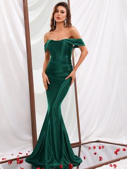 Style FSWD0302 Faeriesty Green Size 0 Satin Polyester Tall Height Silk Mermaid Dress on Queenly