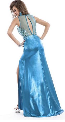 Party Time Formal Blue Size 6 Teal Prom Jersey Keyhole Side slit Dress on Queenly
