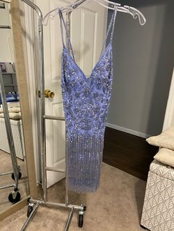 Sherri Hill Light Blue Size 2 Midi Cocktail Dress on Queenly