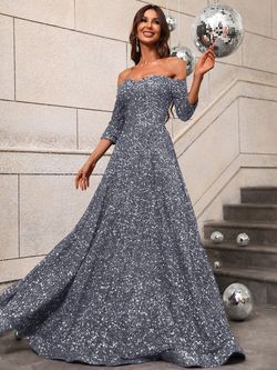 Style FSWD0427 Faeriesty Gray Size 4 Sequined Prom Tall Height A-line Dress on Queenly
