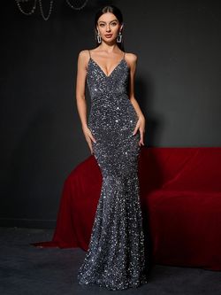 Style FSWD8021 Faeriesty Gray Size 4 Jersey Sequined Fswd8021 Tall Height Straight Dress on Queenly
