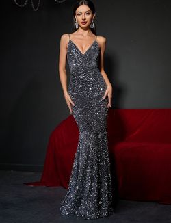 Style FSWD8021 Faeriesty Gray Size 8 Grey Floor Length Jewelled Straight Dress on Queenly
