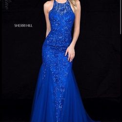 Sherri Hill Royal Blue Size 14 Black Tie Military Mermaid Dress on Queenly