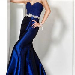 Jovani Royal Blue Size 2 Jewelled Wedding Guest Embroidery Mermaid Dress on Queenly